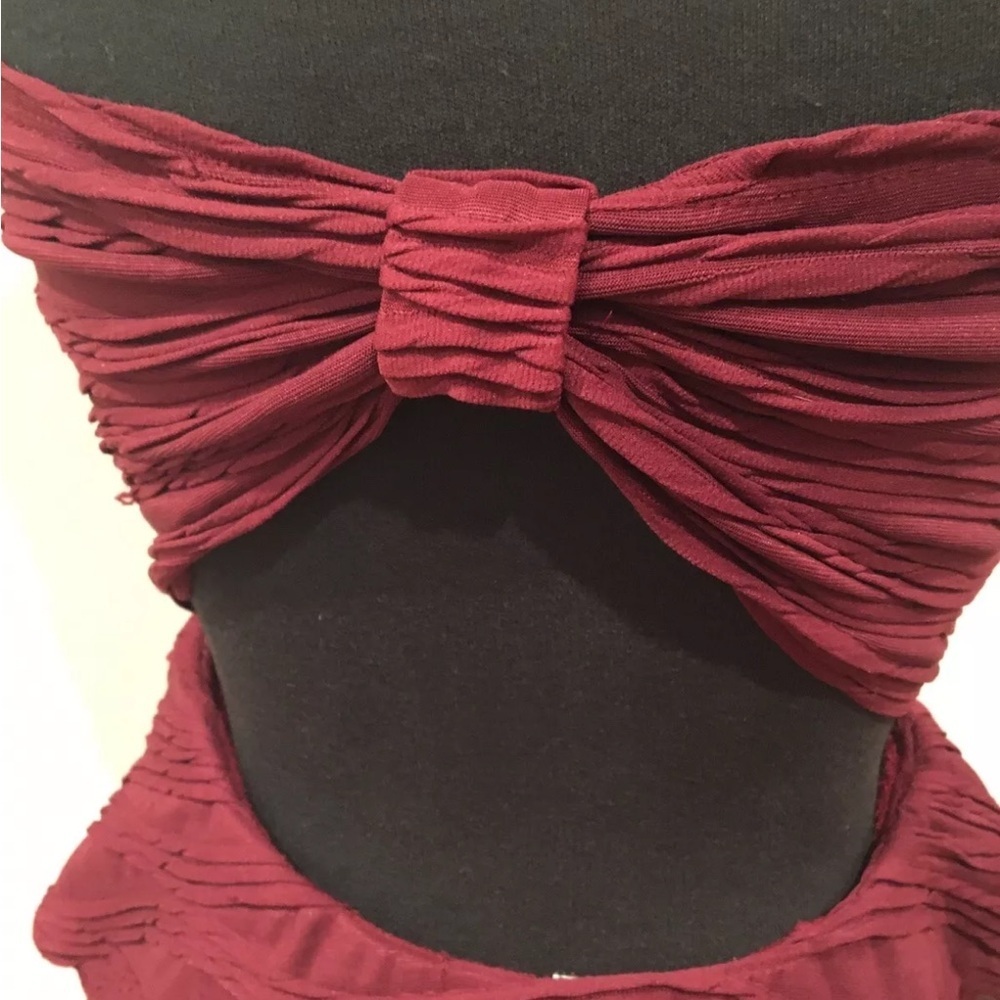 Love Culture women’s dress small wine Burgundy Peplum Mini Strapless Bow bodycon - Picture 6 of 7